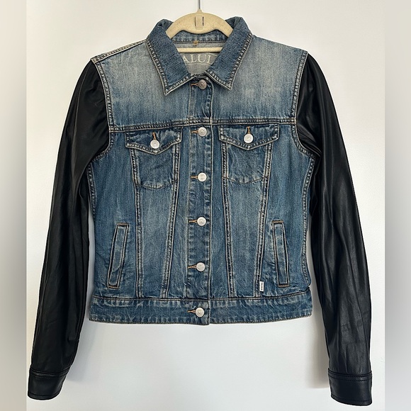 Aritzia TALULA Denim Jacket with Faux Leather Sleeves. Size S. - Picture 1 of 9